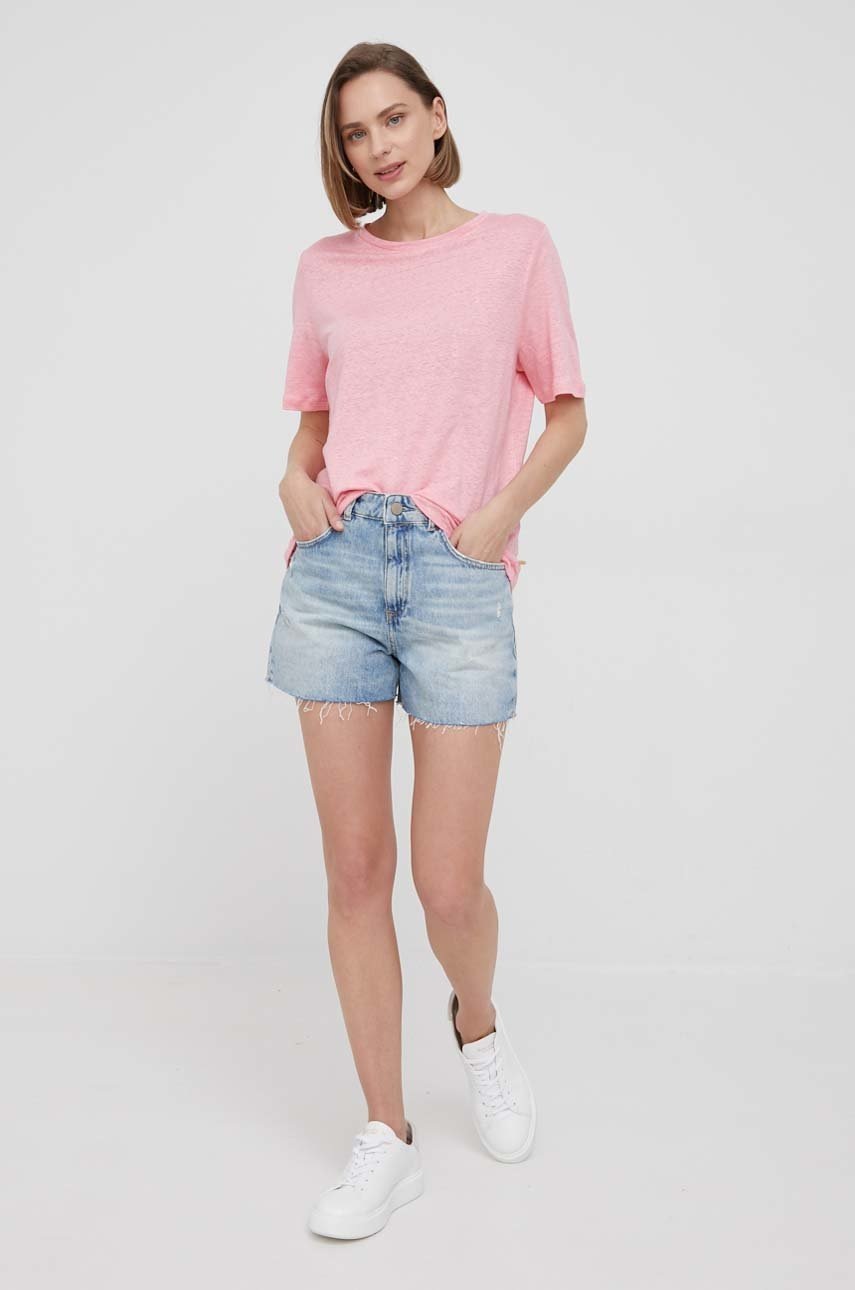 

Льняная футболка Scotch & Soda цвет розовый