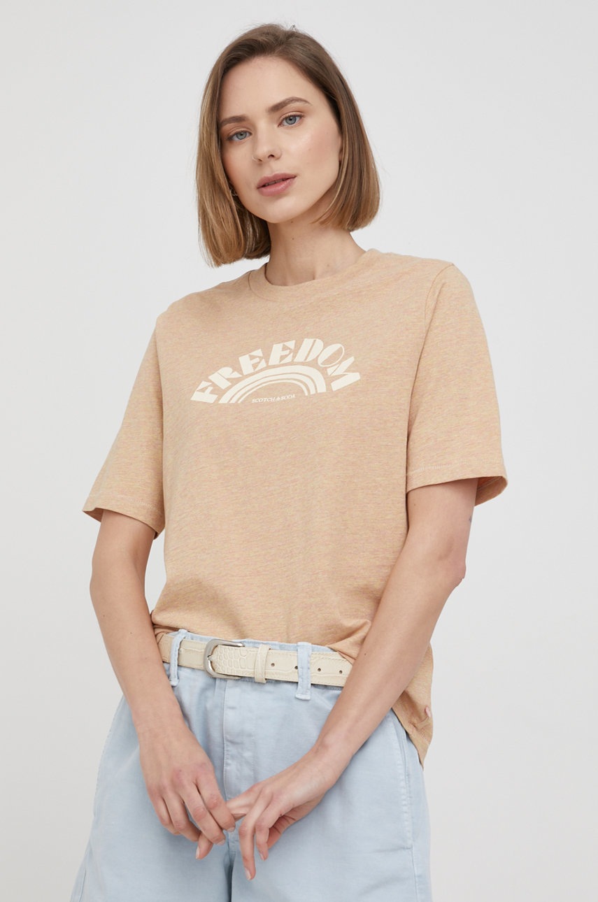 

Памучна тениска Scotch & Soda в бежово, Бежов