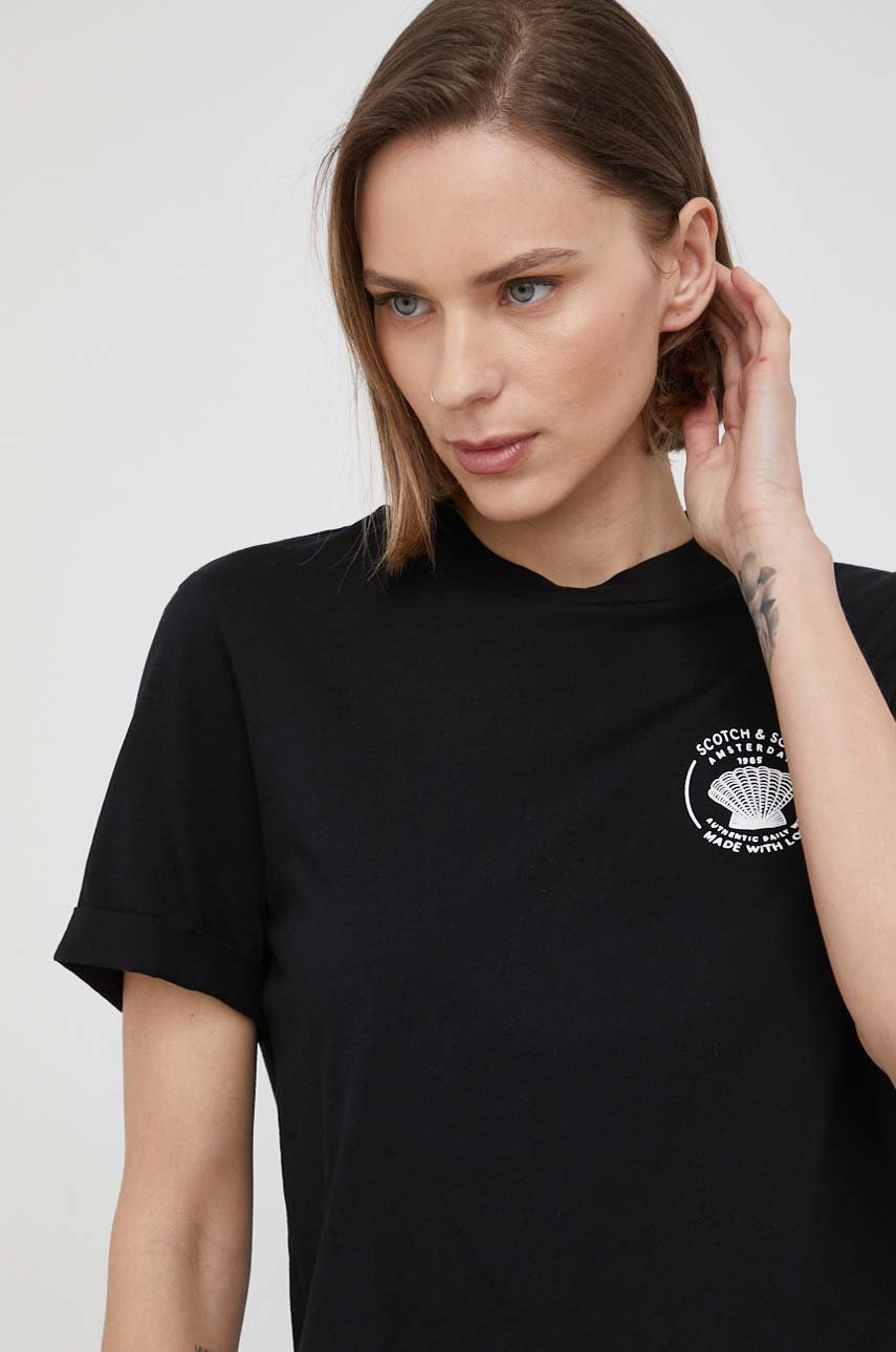 

Памучна тениска Scotch & Soda в черно, Черен