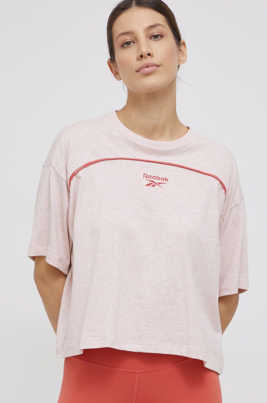 Reebok T-shirt sportowy Piping Pack Tee kolor różowy