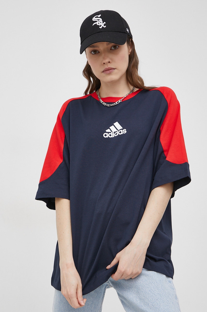Adidas tricou din bumbac culoarea albastru marin