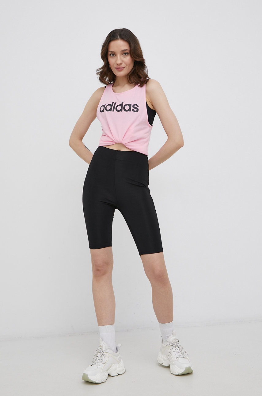 

Бавовняний топ adidas HD1777 колір рожевий