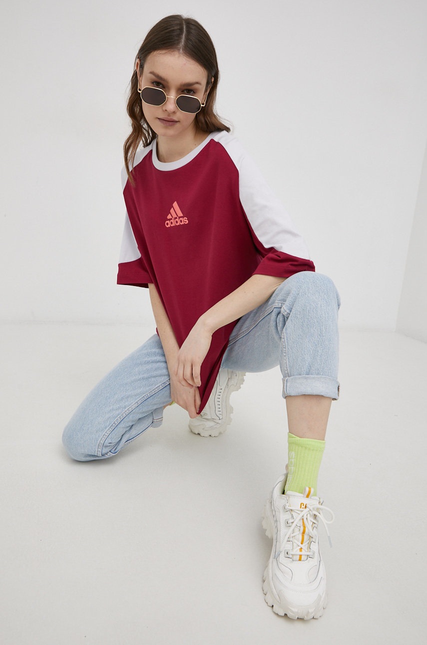 

Хлопковая футболка adidas цвет розовый