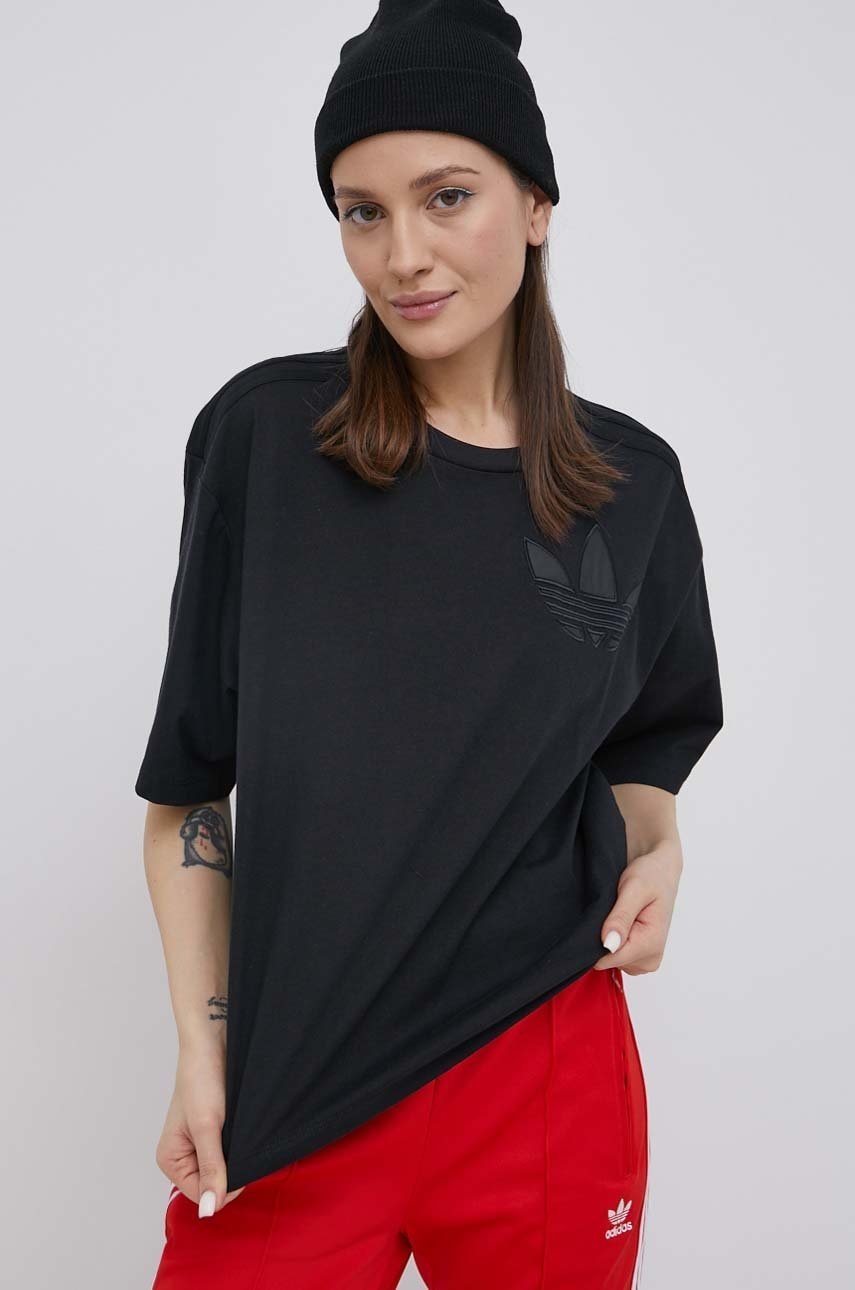 Adidas originals tricou din bumbac trefoil moments culoarea negru