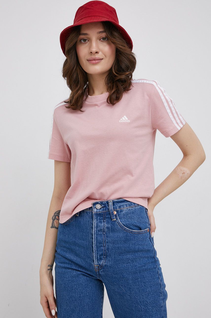 Adidas T-shirt bawełniany HF7245 kolor różowy