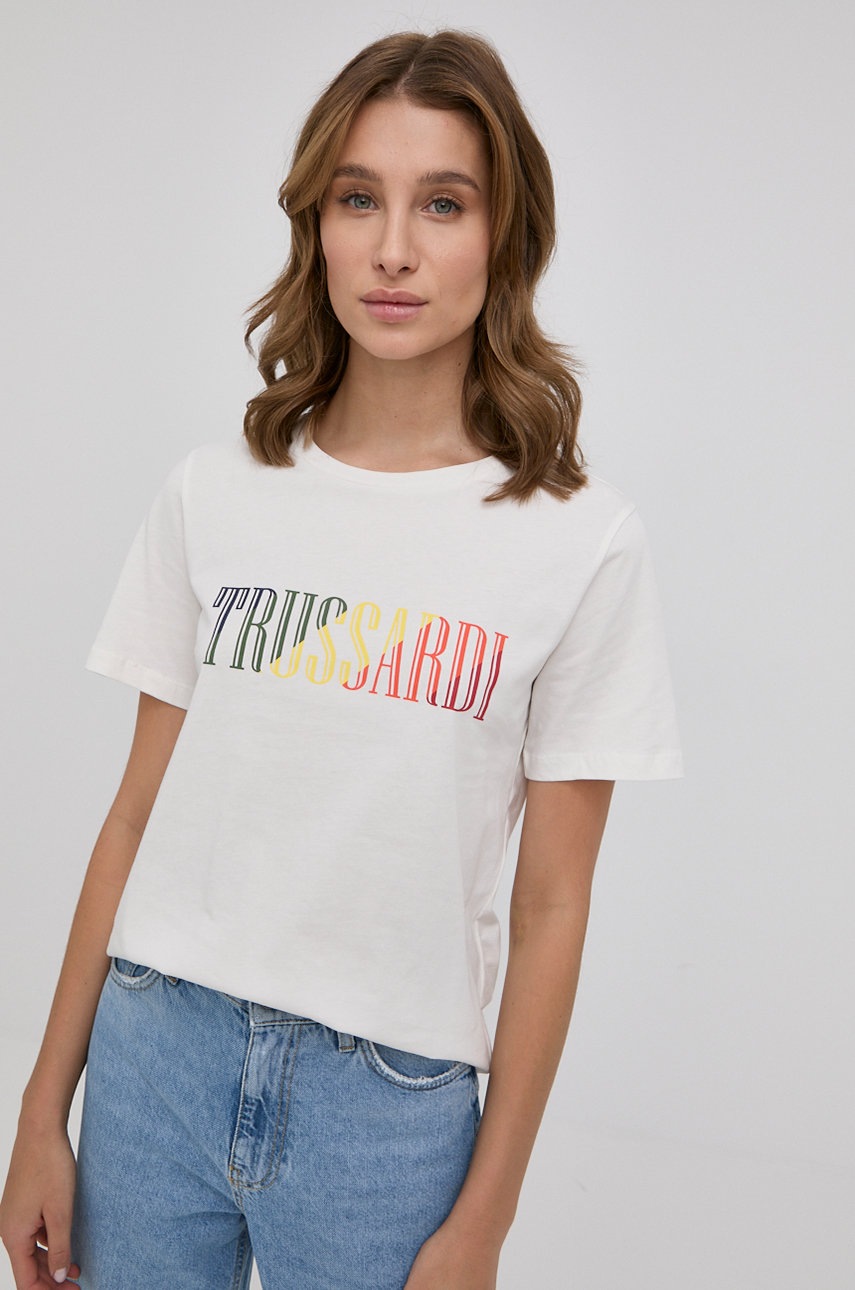 

Памучна тениска Trussardi в бяло, Бял