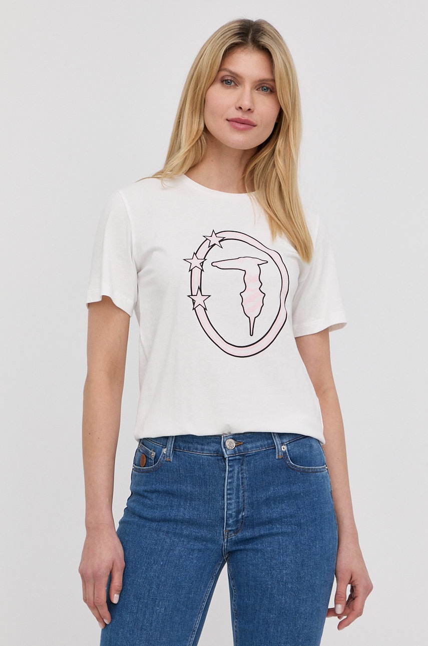 

Памучна тениска Trussardi в бяло, Бял