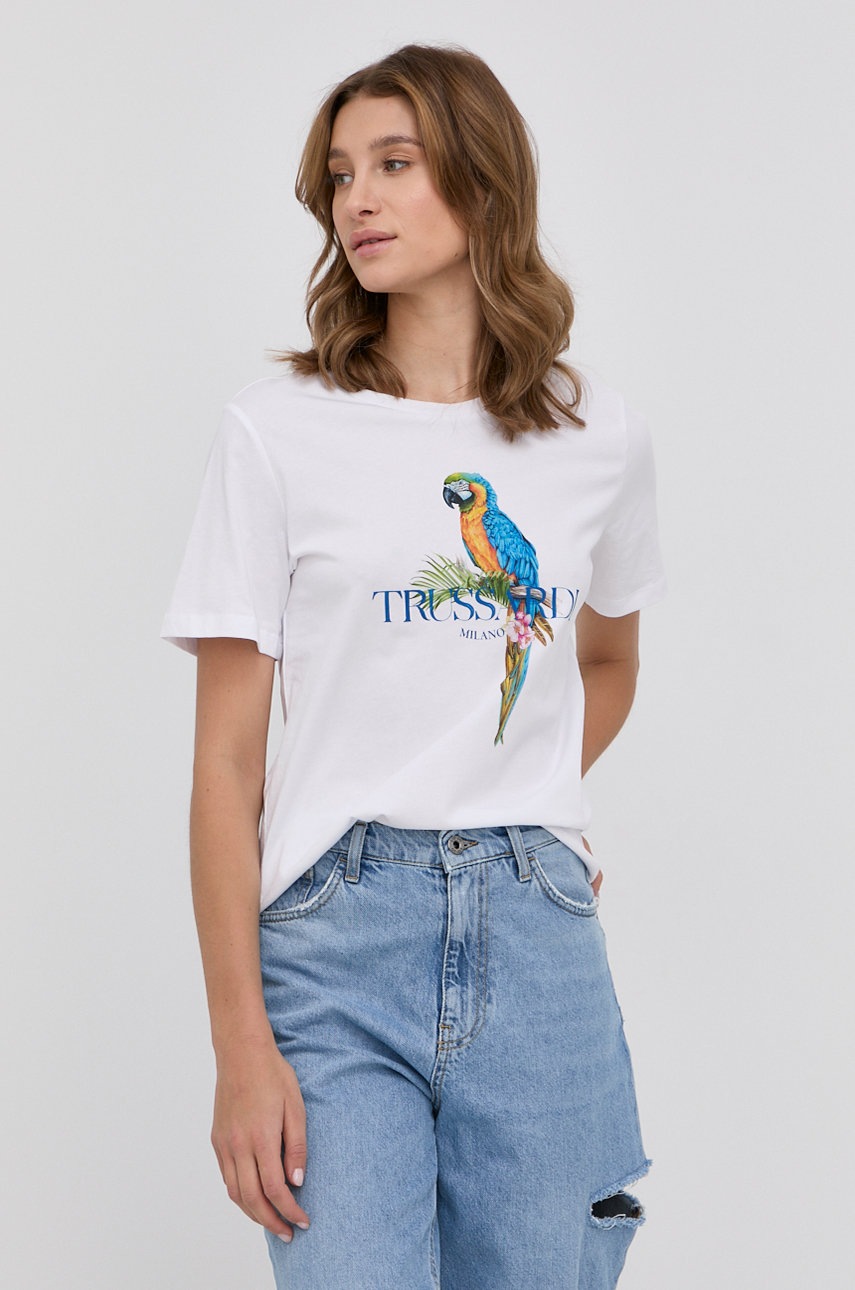 

Памучна тениска Trussardi в бяло, Бял