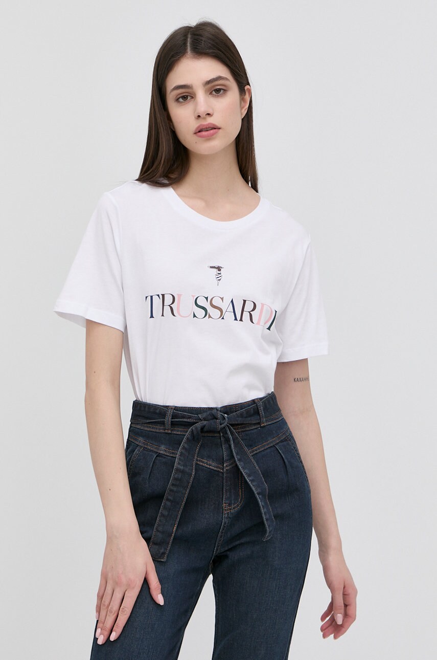 Trussardi tricou din bumbac culoarea alb