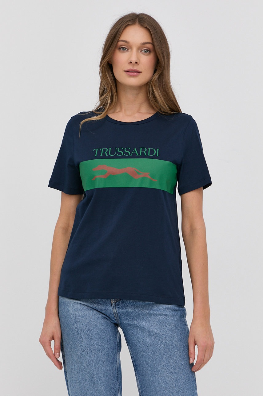 

Памучна тениска Trussardi в тъмносиньо, Тъмносин