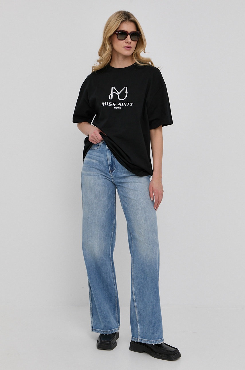 

Памучна тениска Miss Sixty в черно, Черен