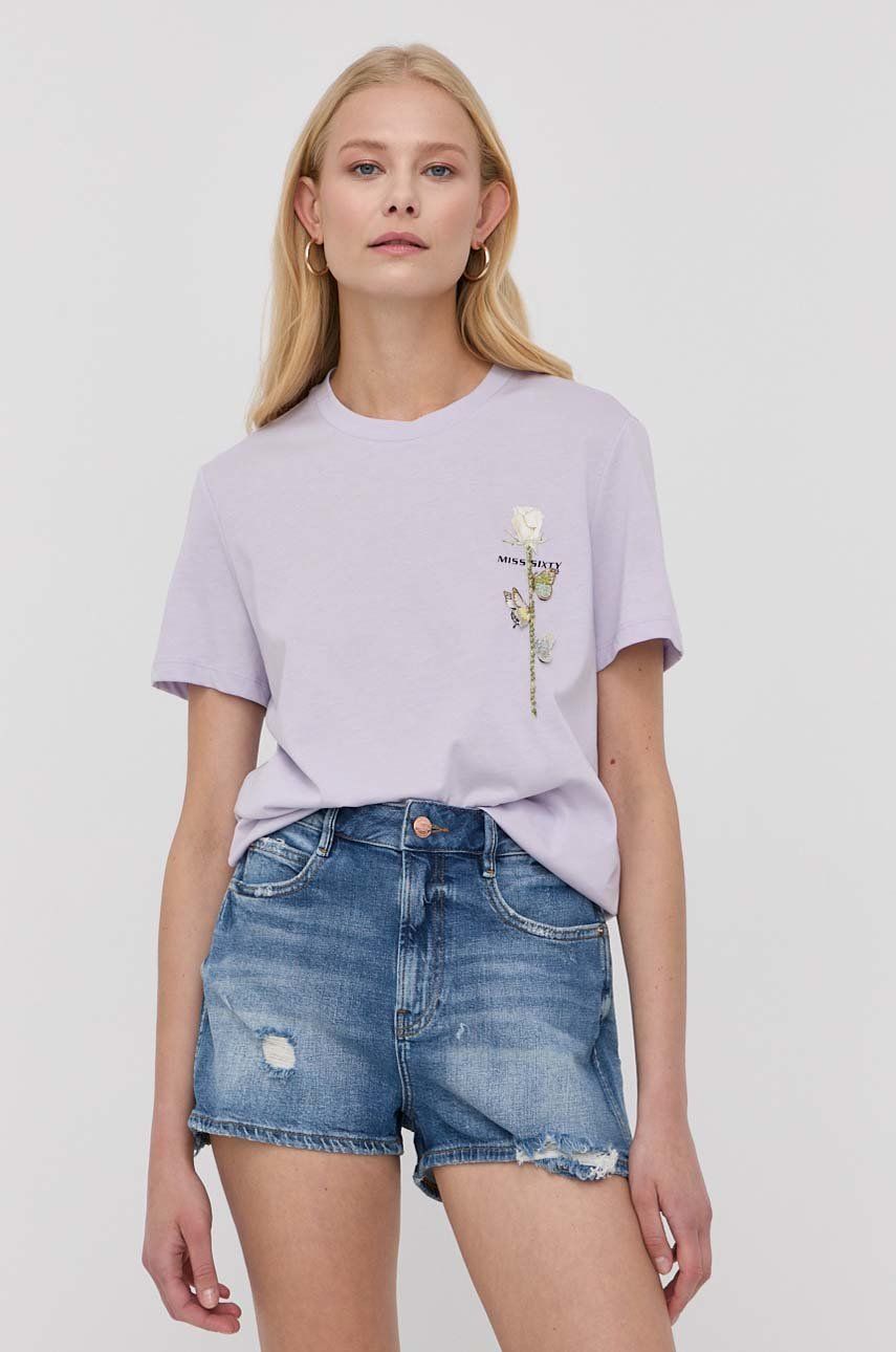 Miss Sixty t-shirt bawełniany kolor fioletowy