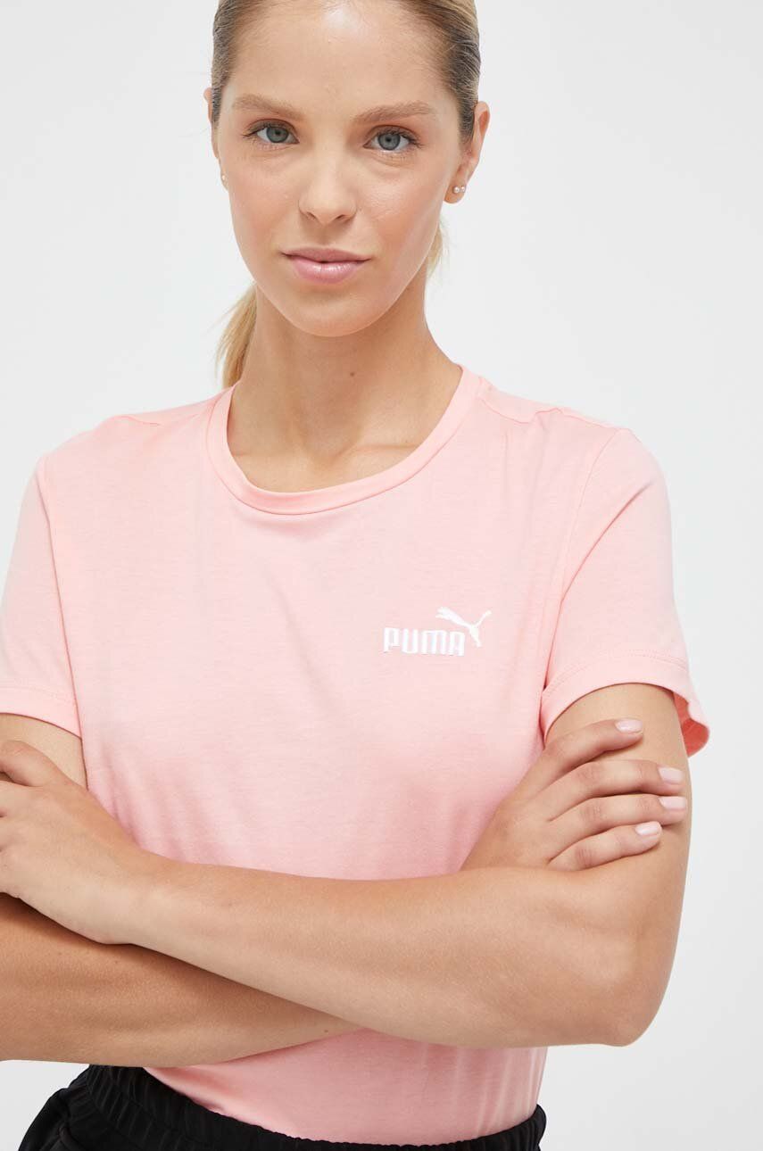 Levně Bavlněné tričko Puma růžová barva