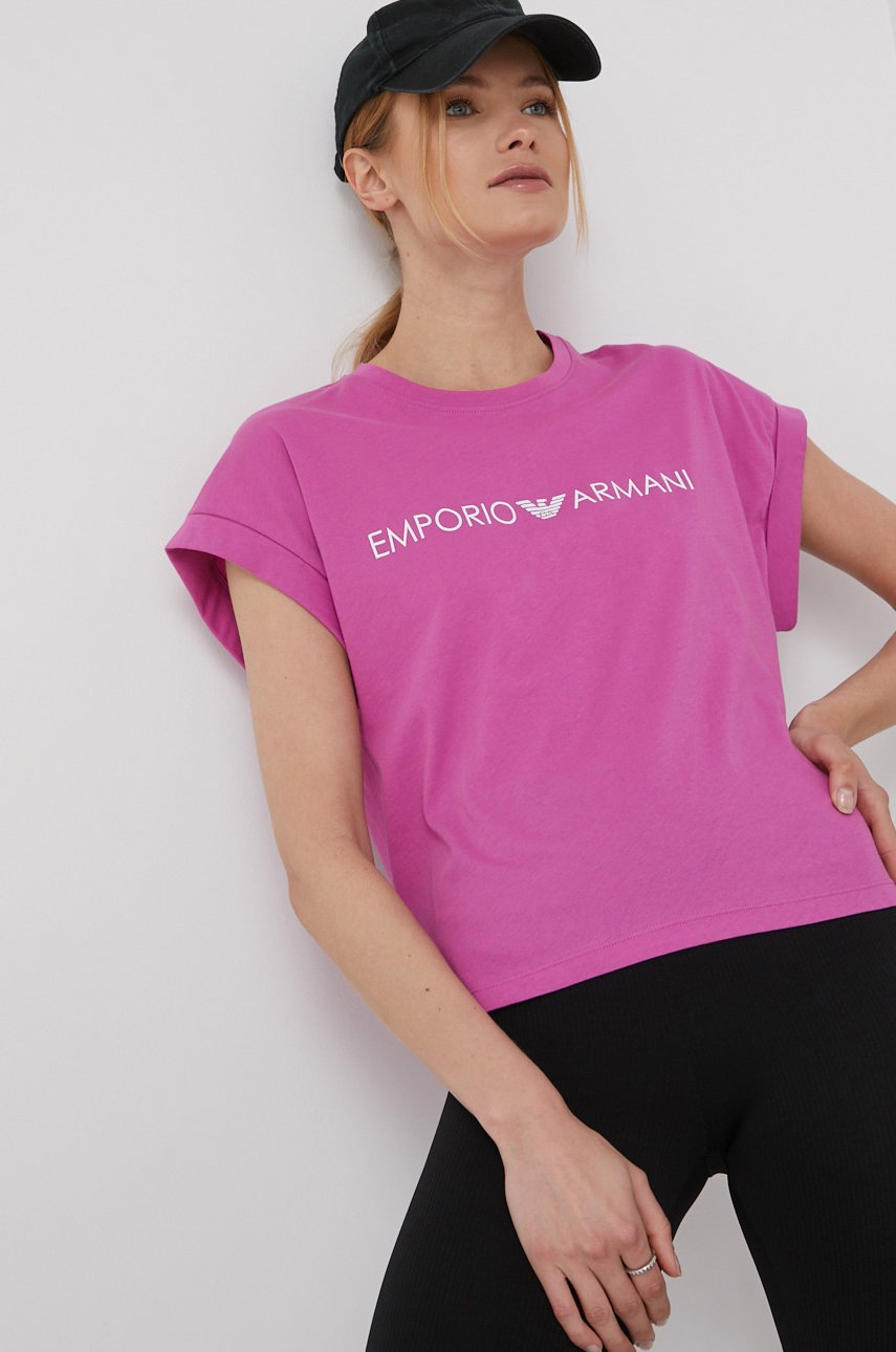 

Памучна тениска Emporio Armani Underwear в розово, Розов