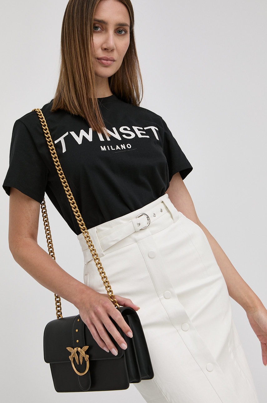 

Памучна тениска Twinset в черно, Черен