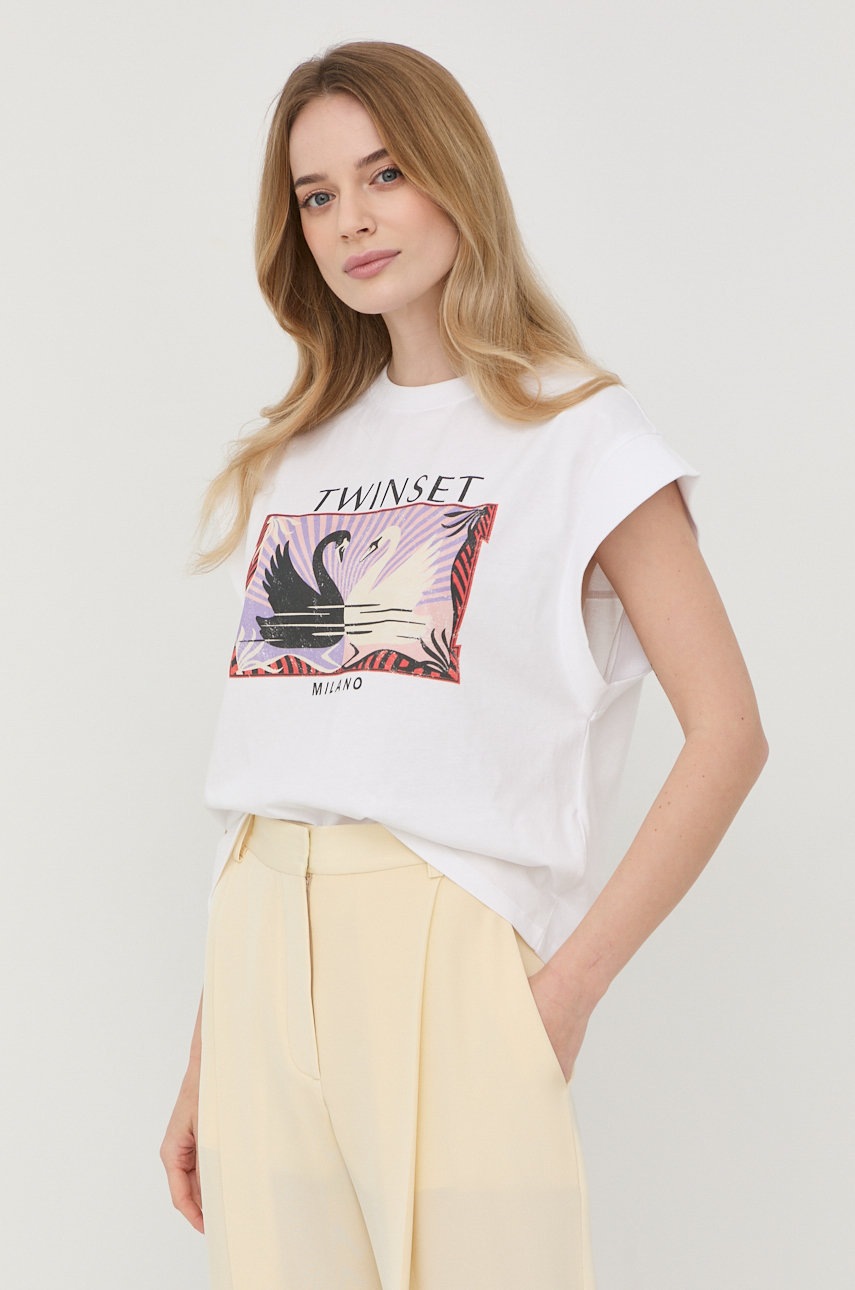 

Памучна тениска Twinset в бяло, Бял
