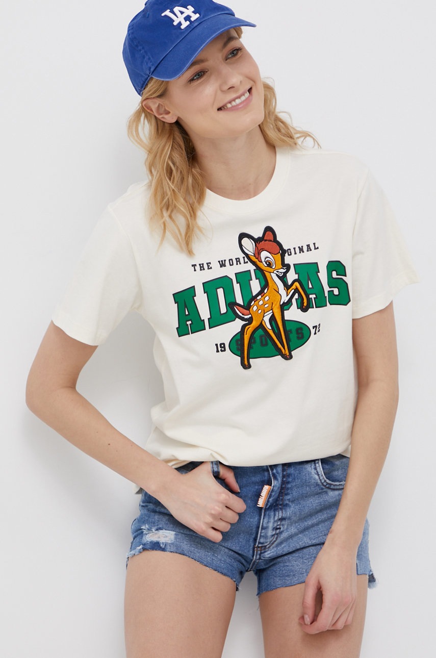 

Памучна тениска adidas Originals Trefoil Moments в бежово, Бежов