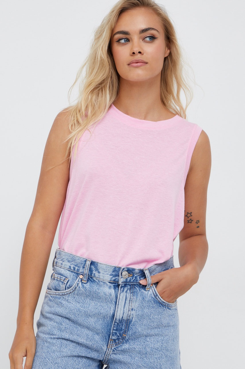 

Топ с лен Vero Moda в розово, Розов