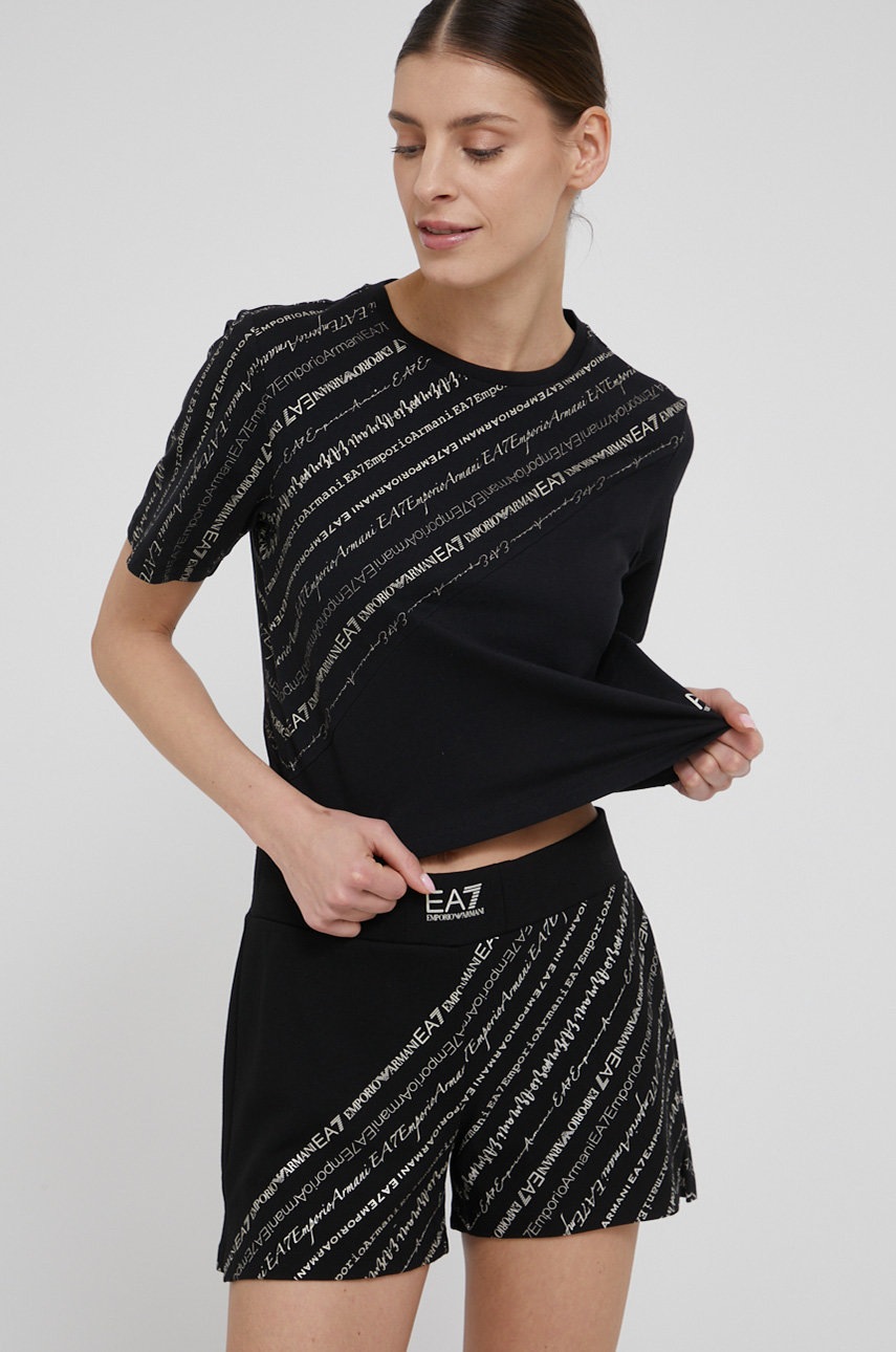 

Памучна тениска EA7 Emporio Armani в черно, Черен