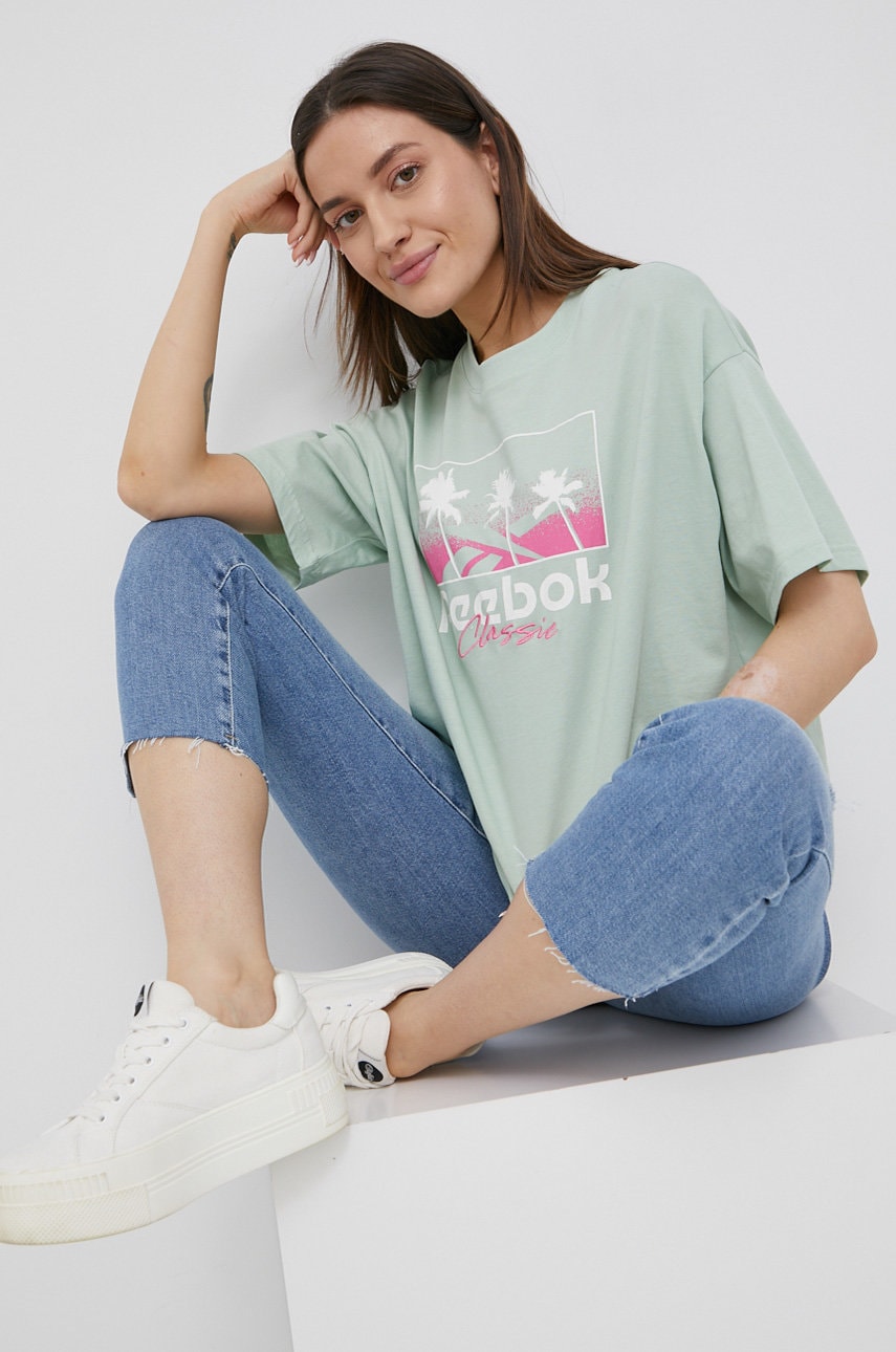 Reebok classic tricou din bumbac h58673 culoarea verde