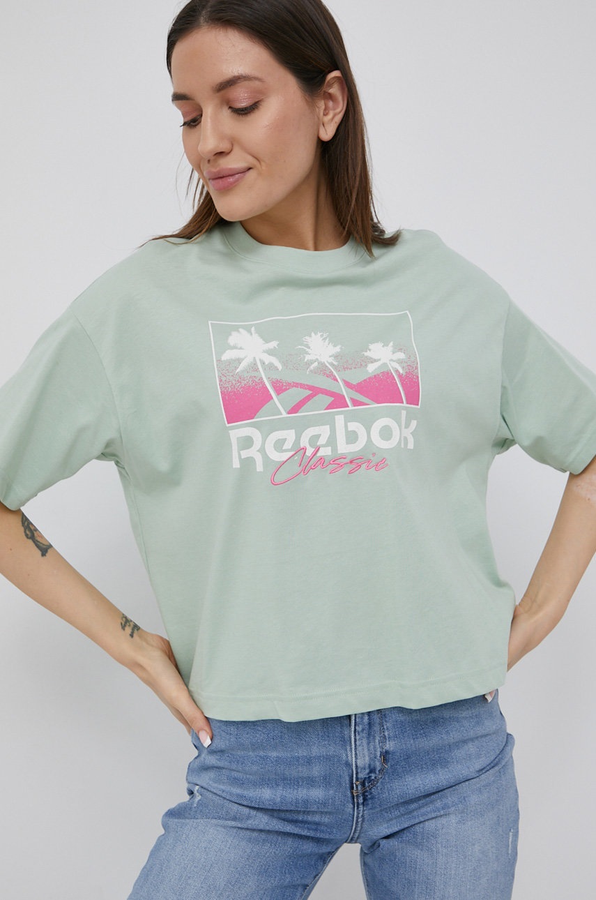 

Хлопковая футболка Reebok Classic H58673 цвет зелёный
