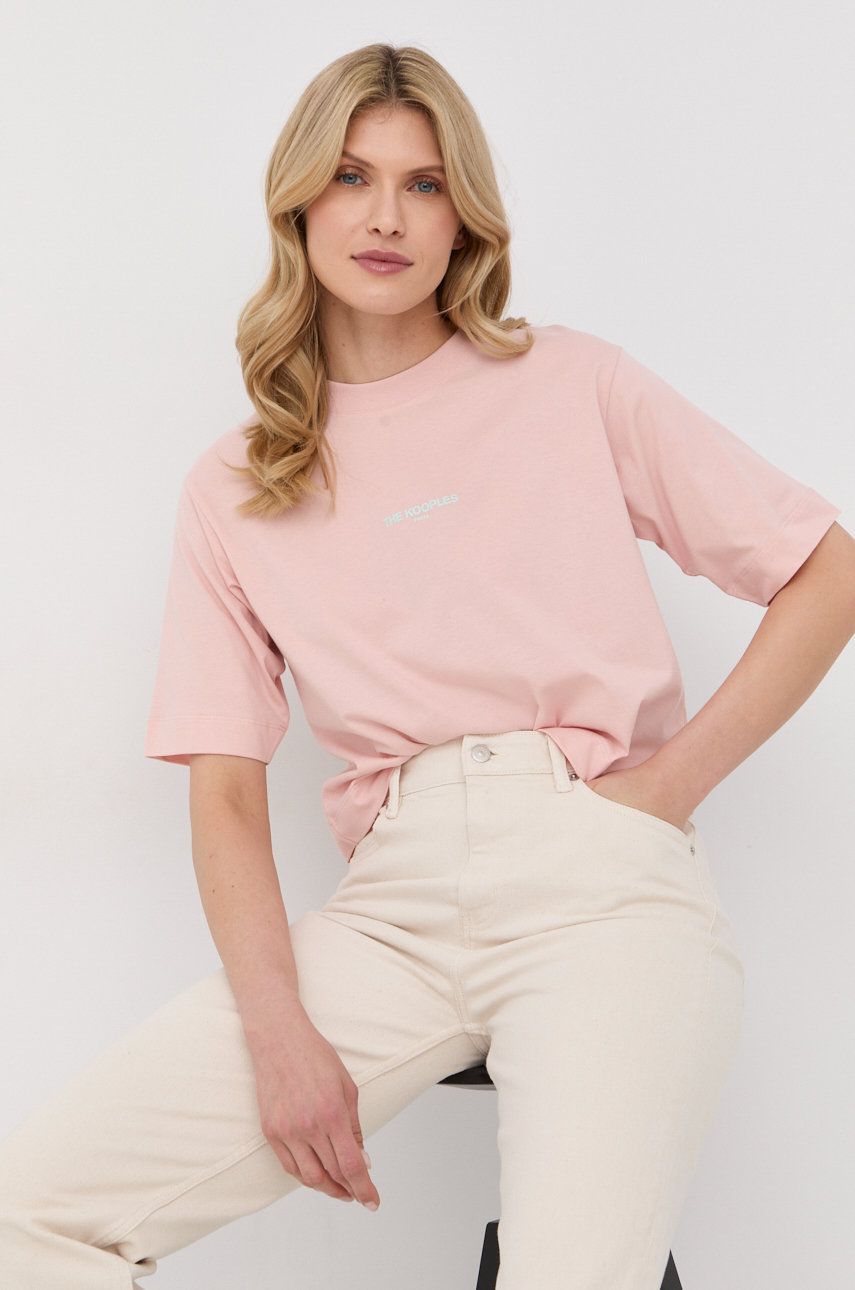 The Kooples t-shirt bawełniany kolor różowy