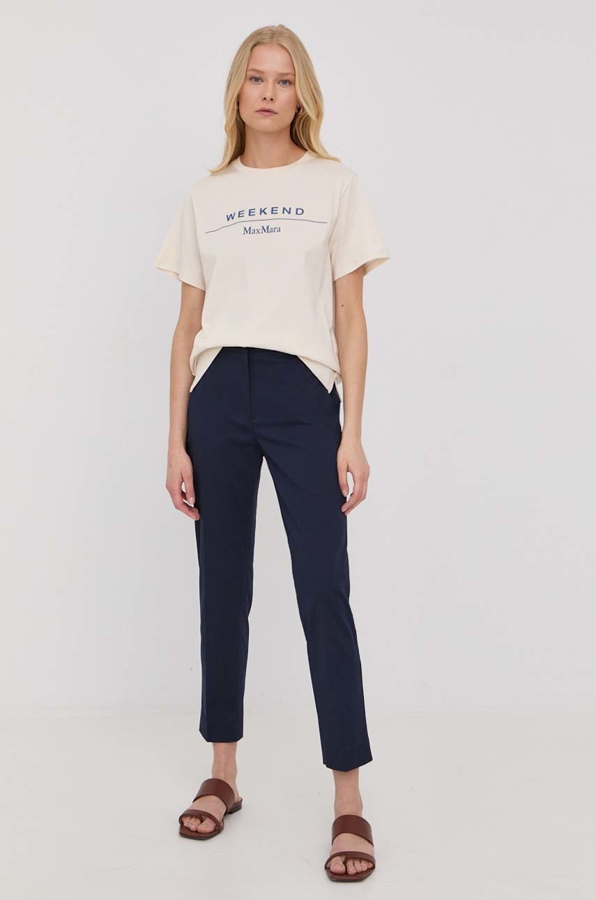 

Памучна тениска Weekend Max Mara в бежово, Бежов
