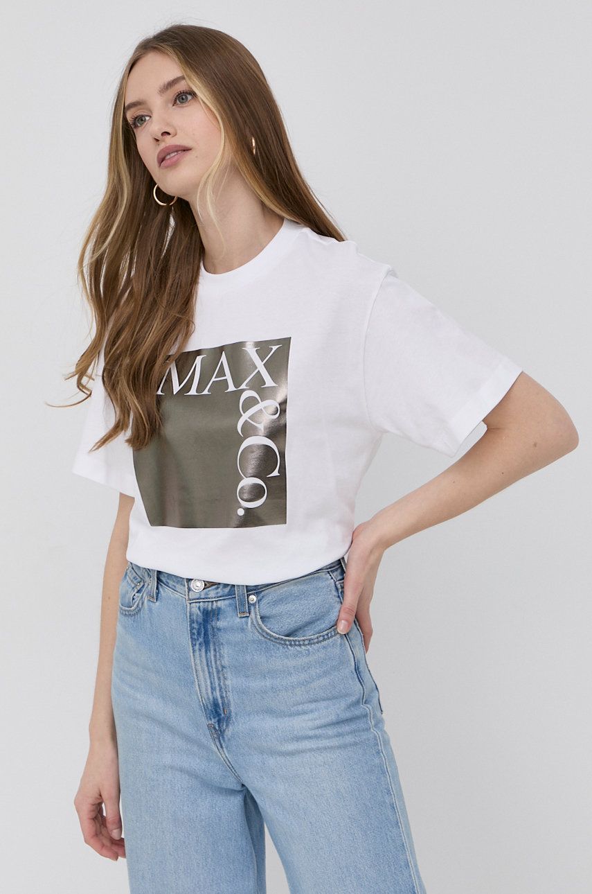 MAX&Co. t-shirt bawełniany kolor srebrny