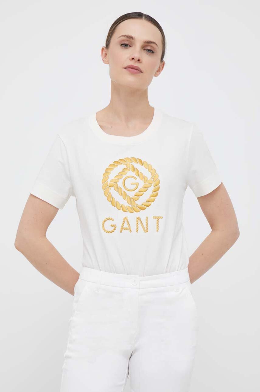 

Хлопковая футболка Gant цвет бежевый