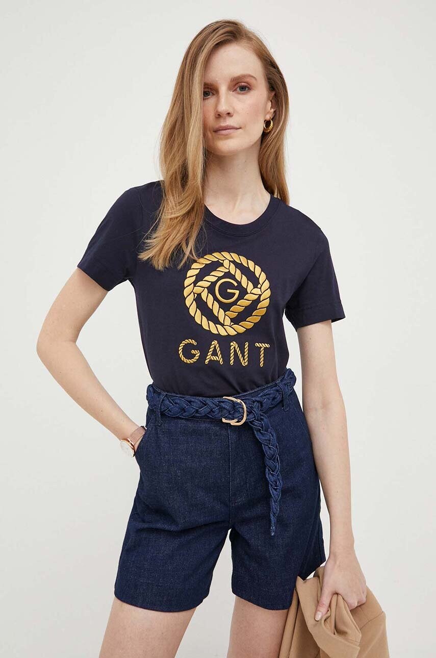 

Памучна тениска Gant в тъмносиньо, Тъмносин