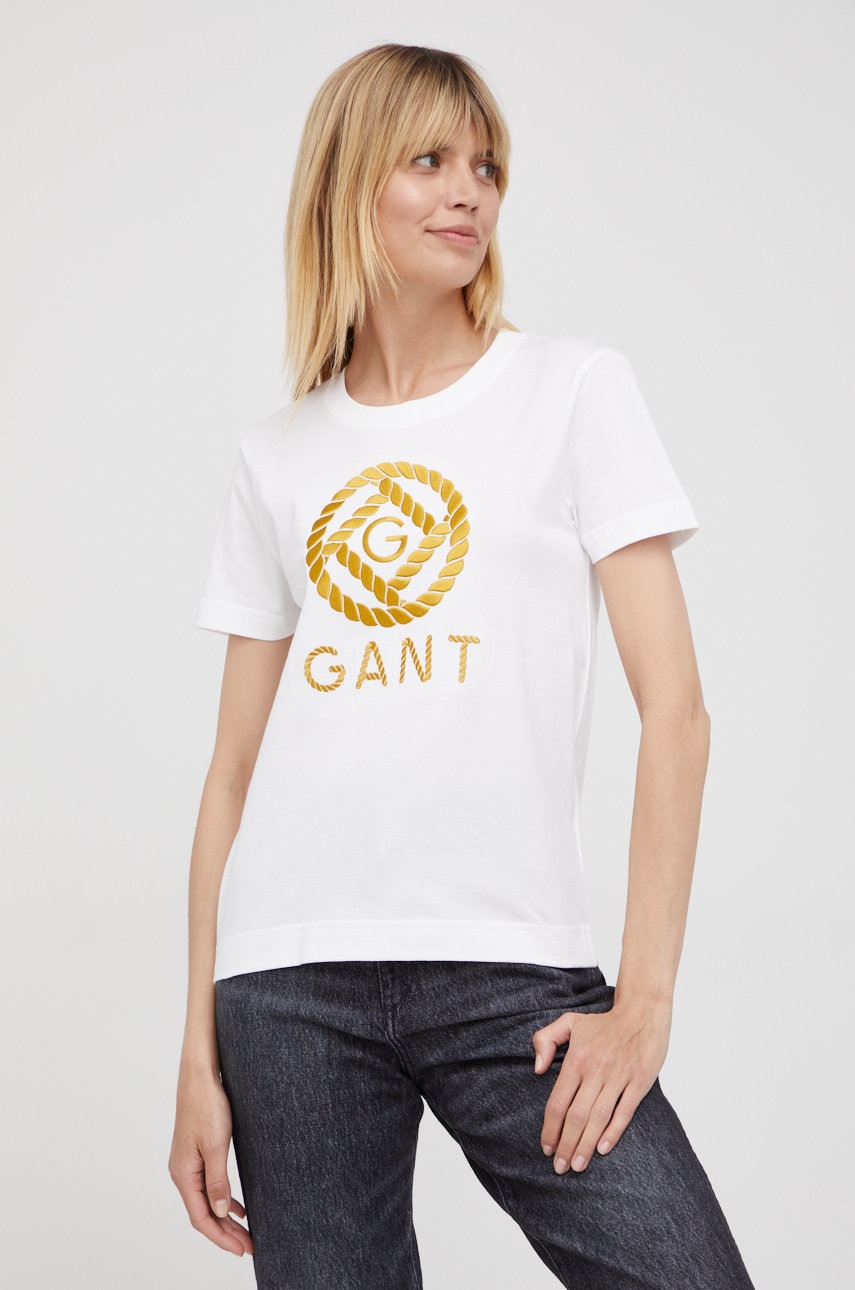 

Памучна тениска Gant в бяло, Бял