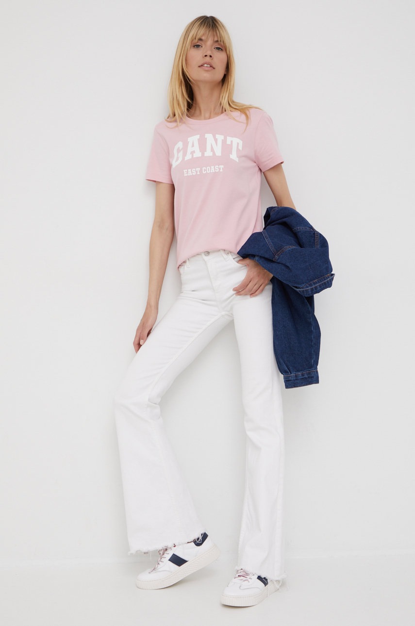 

Хлопковая футболка Gant цвет розовый