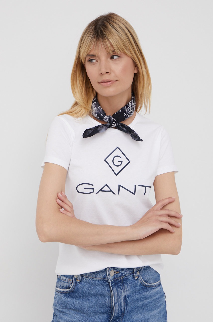 

Памучна тениска Gant в бяло, Бял