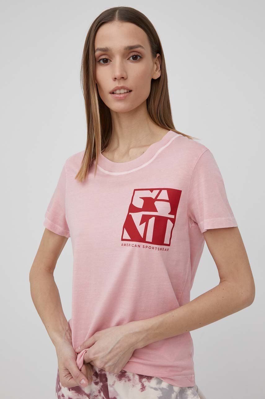 Gant t-shirt bawełniany kolor różowy