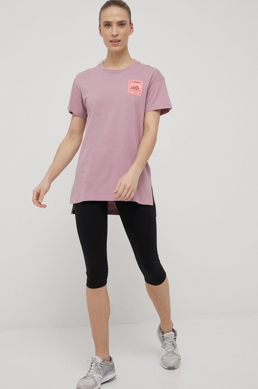 

Бавовняна футболка adidas TERREX Patch Mountain Graphic H50944 колір рожевий
