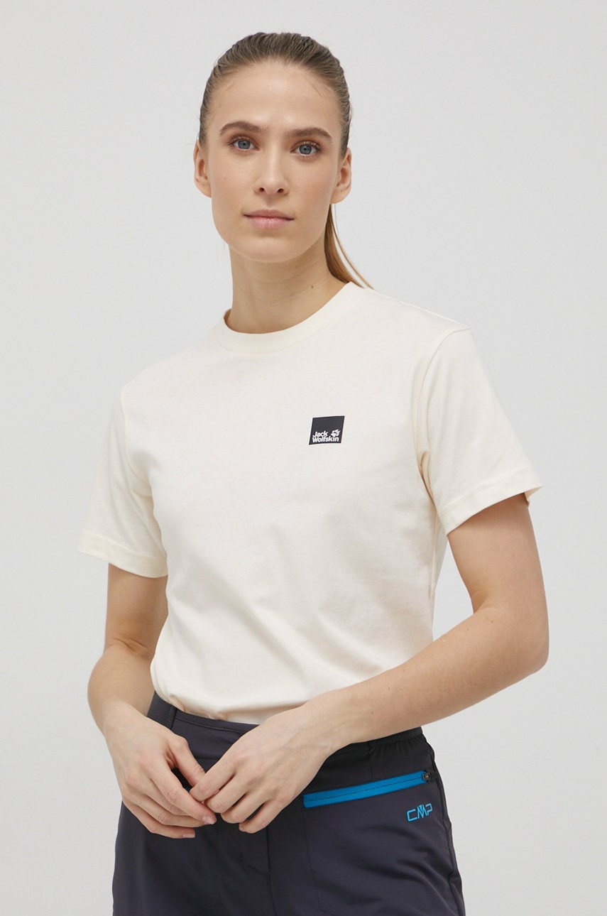Jack Wolfskin tricou din bumbac culoarea bej
