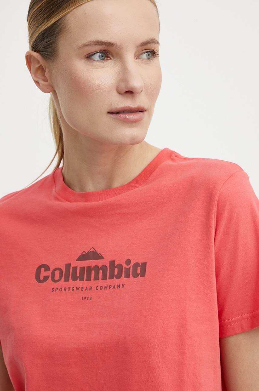 Βαμβακερό μπλουζάκι Columbia North Cascades γυναικεία, χρώμα: κόκκινο 1930051 φωτογραφία