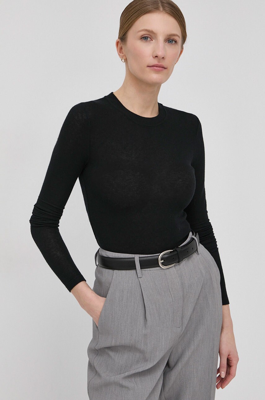 Bruuns bazaar longsleeve din amestec de lână angela culoarea negru