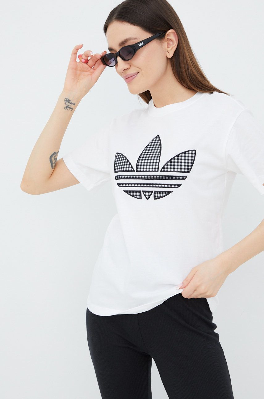 

Хлопковая футболка adidas Originals Trefoil Moments HB9436 цвет белый