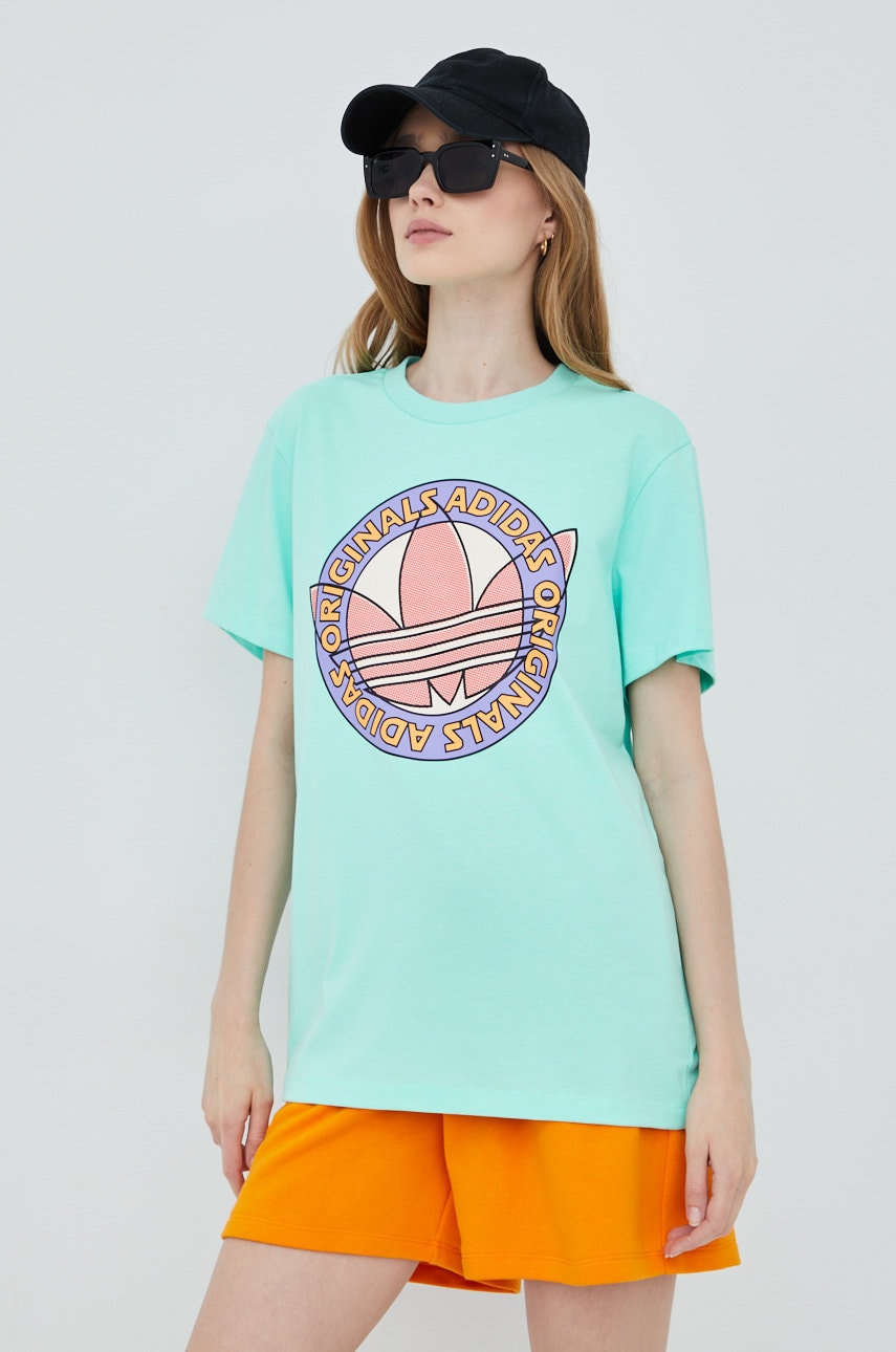 Adidas originals tricou din bumbac hc7057 culoarea turcoaz