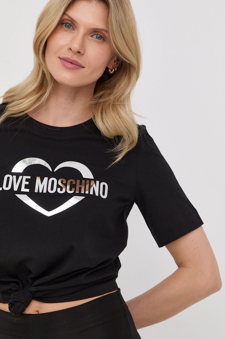 Love Moschino tricou din bumbac culoarea negru answear.ro