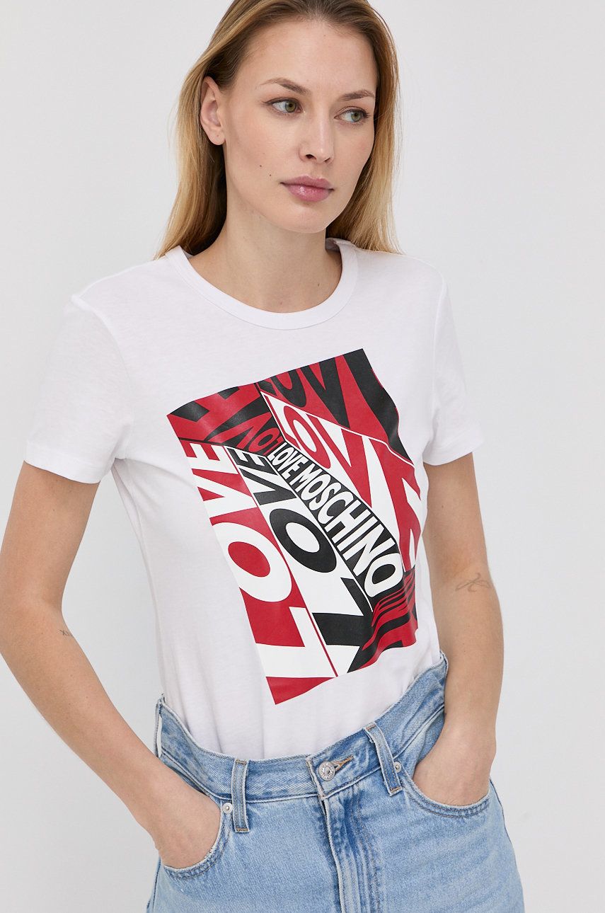 Love Moschino tricou din bumbac culoarea alb Alb imagine noua gjx.ro