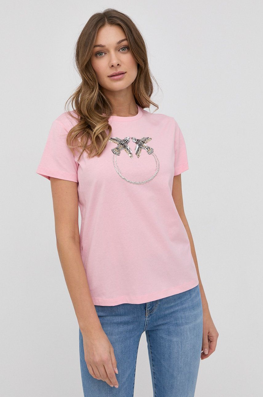 Pinko T-shirt bawełniany kolor różowy