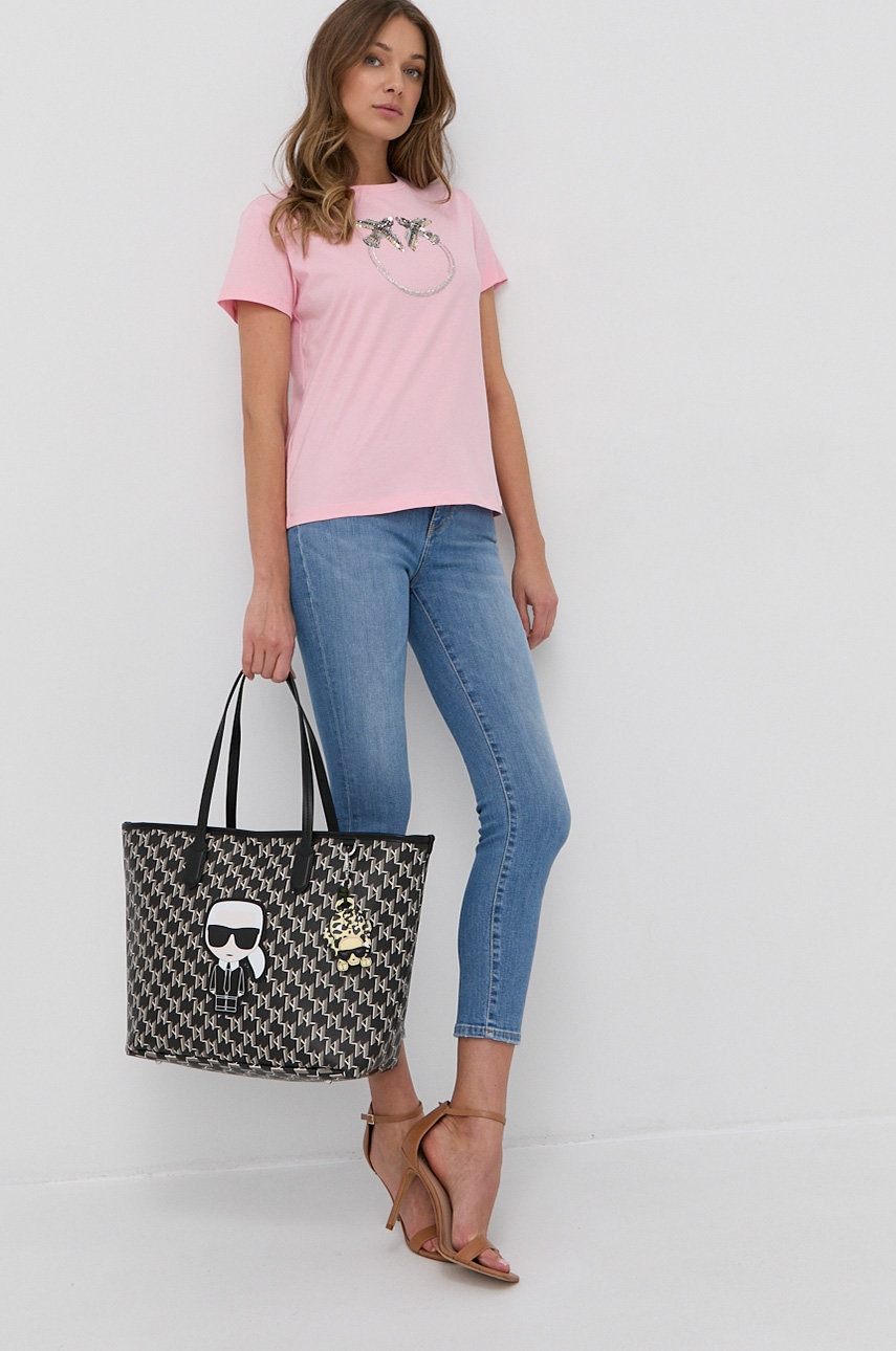 

Хлопковая футболка Pinko цвет розовый