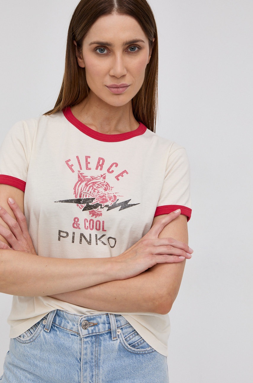 

Памучна тениска Pinko в прозрачен цвят, Бежов