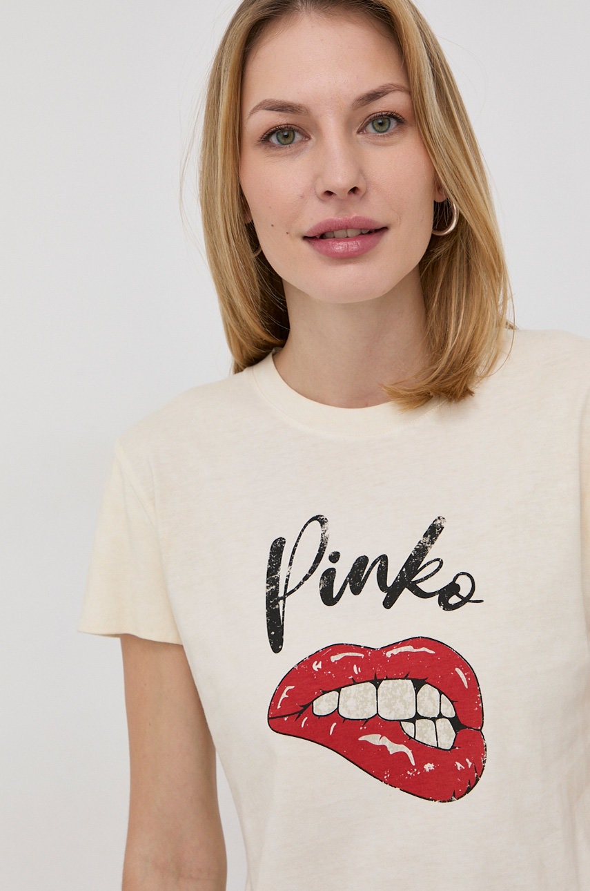 

Памучна тениска Pinko в бежово, Бежов