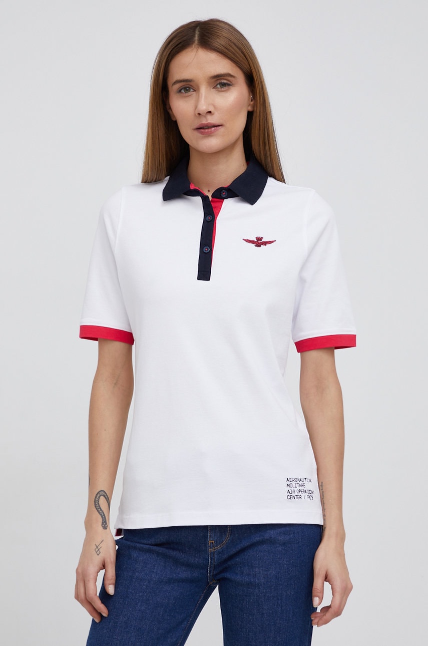 Aeronautica militare tricou femei, culoarea alb, cu guler