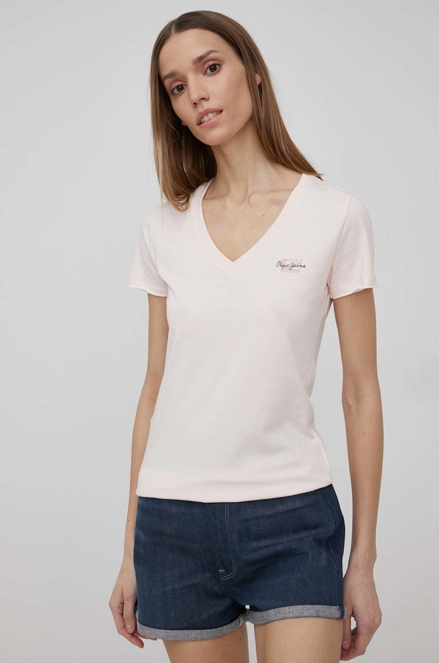 

Памучна тениска Pepe Jeans Bleu N в розово, Розов