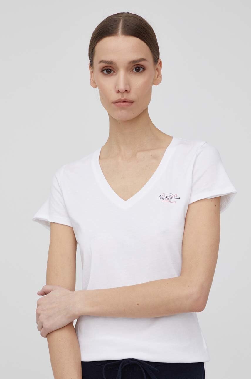 Pepe jeans tricou din bumbac bleu n culoarea alb