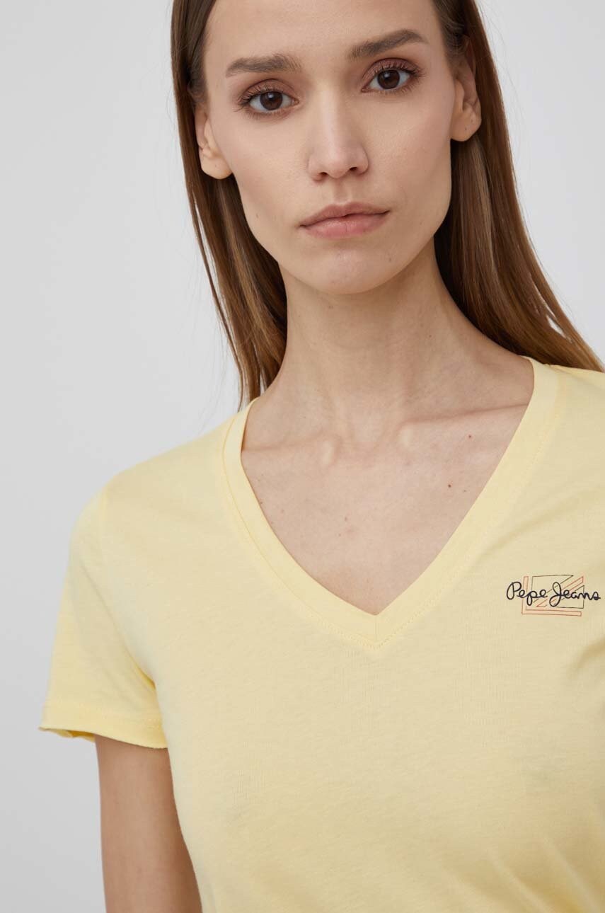 Pepe jeans tricou din bumbac bleu n culoarea galben